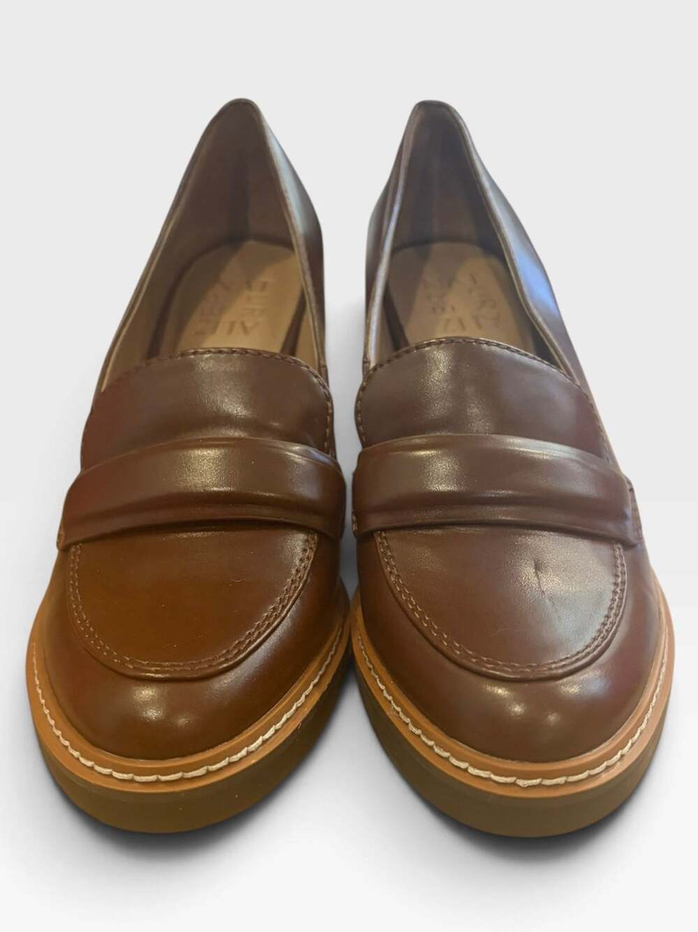 Naturalizer Brown Chunky Heel Penny Loafers 6M Platform Dark Academia Preppy